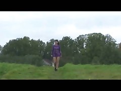 Shameless brunette hoochie makes piddle alfresco Part 1