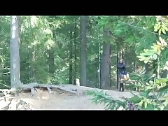 Beautiful blondie goes for a wee on an empty forest path Part 1
