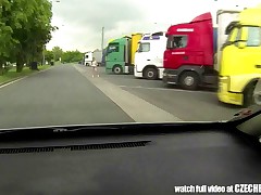 Absolute WHORE Picked up Between Trucks and Get Paid for Sex