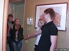Teens fuck and shoot it upstairs cam