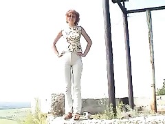 Redhair teen peeing standing Part 1